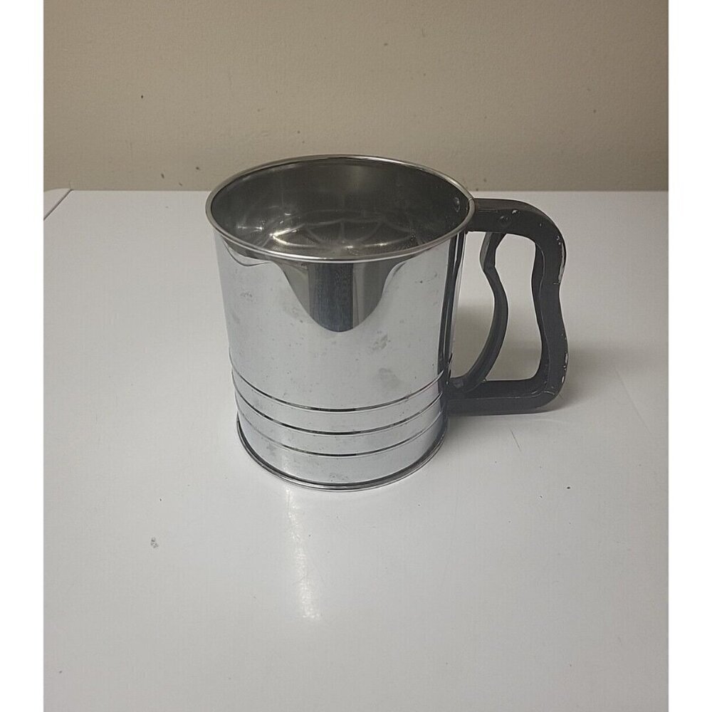 Vintage Chrome Flour Sifter Silver with  Black Handle  Made in Japan